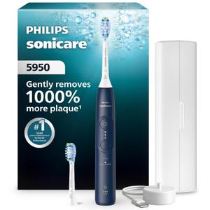 Philips Sonicare 5950 Series Electric Toothbrush with Travel Case, Pressure Sensor, 21-Day Runtime, 6 Brushing Settings, SmarTimer, BrushPacer, Navy Blue, HX7133/03