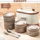 Dandat 4 Pcs Insulated Bento Box Portable Stainless Steel Food Container Round Stackable Leakproof Thermal Food Container for Adult Men Women with Insulated Bag, 74 oz(Khaki)