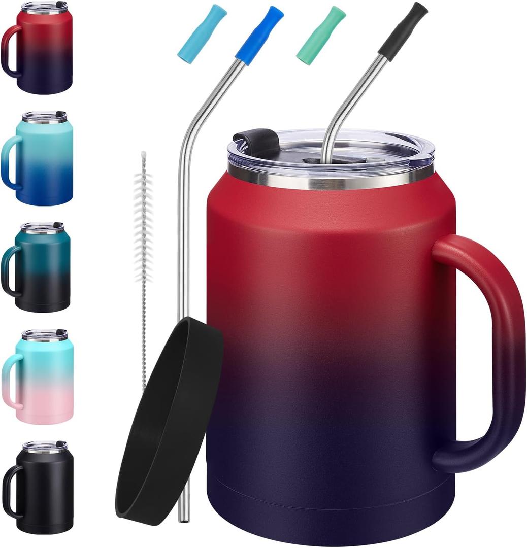 50oz Tumbler with Lid and Straw - Gulp, Protective Cup Mat, 50 oz Stainless Steel Coffee Mug for Travel Work, Double Wall Insulated Tumblers Metal Cups, Leak Proof Large Flask Jug Water Bottle (Ruby Purple)