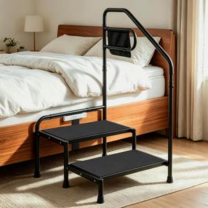 Bed Step Stool with Handle for Adults Elderly, Metal 2 Step Stool, 800 lbs
