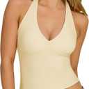 OMKAGI Womens Tank Tops Sexy Halter V Neck Going Out Tops Sleeveless Y2K Crop Top (Small, 293-baby Yellow)