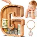 SummiDate Wooden Letter Piggy Bank for Kids| Piggy Bank for Boys Girls Toddler| Alphabet G Money Bank| Personalized Initial Wood Coin Bank Birthday for Kids (G)