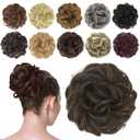 FESHFEN Messy Bun Hair Piece - Wavy Synthetic Chignon Scrunchies for Instant Volume, Elastic Bun Ponytail Hair Extensions Thick Hairpieces for Women, Medium Brown 1.50 oz