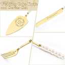 Wedding Cake Knife and Server Set, Gold Ceramic Pearl Handle Cake Cutting Set for Weddings, Engagements, Anniversaries, and Engagement Gifts for Couples