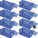 Qualirey 8 Pcs Humane Rat Trap Chipmunk Squirrel Cage Trap 4.33 x 4.33 x 9.06 Inches Foldable Rodent for Small Live Animal Voles Hamsters Catch and Release for Kitchen Yard Garage (Blue)