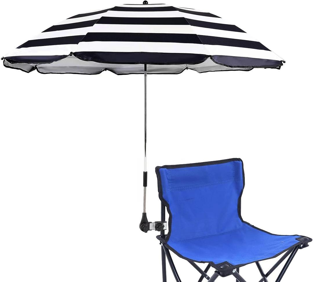 Beach Chair Umbrella with Universal Clamp,360 Adjustable Sunshade Umbrella,Clip on Parasols for Patio,Wheelchairs,Golf Carts