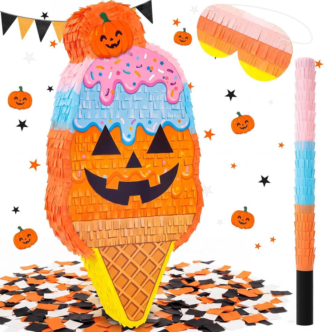 Poen Large Halloween Pumpkin Piñata 21 Inch Halloween Ice Cream Pinata