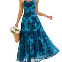 ZESICA Women's Summer Floral Sleeveless Maxi Dress 2026 Boho Mesh Spaghetti Strap Flowy Beach Wedding Guest Long Dresses (Lake, XL)