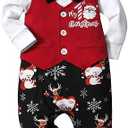 AGAPENG Baby Boy Christmas Outfit My First Christmas Gentleman Onesie Long Sleeve Romper Jumpsuit Vest with Bow Tie, 3-6M
