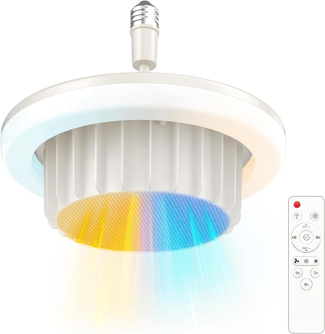 Runcasa Heating Fan Light 3 in 1 Space Heater,720W Portable Electric PTC Ceramic Heaters,E26 LED Light with 2500lm,3 Modes,300Oscillation,4H Timer,Remote Control, Overheat Protection, Stepless Color