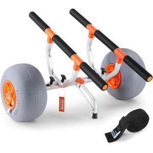 VEVOR Heavy Duty Kayak Cart, 350lbs Load Capacity, Foldable Canoe Trolley with 13'' Beach Wheels, Adjustable Carrier Width & Nonslip Support Foot, for Kayaks Canoes Paddleboards Float Mats Jon Boats