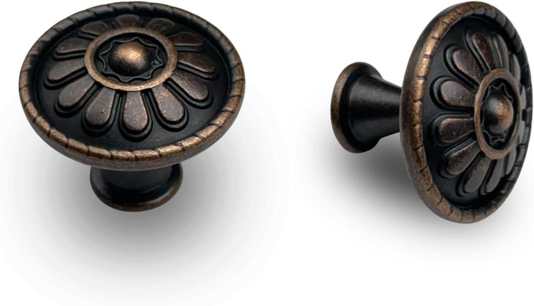 QCAA Cabinet Vintage Knob for Drawer, 1.18 inch Diameter, Antique Copper, 12 Pack, Made in Taiwan