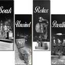 Honoson 4 Pcs Bathroom Decor Wall Art Farmhouse Bathroom Pictures Wall Decor Soak Unwind Relax Breathe Wood Hanging Sign for Home Spa Laundry(Black Glitter,11.8 x 3.9 Inch)