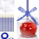 MGWOTH Candy Apple Boxes with Bling Stick Hole Set,20 Pack Caramel Apple Wrapping Kit with Clear Containers & Rhinestone Bamboo Skewers & Glitter Ribbons,Top for Cake Pop Chocolate Treat Christmas (Royal Blue)