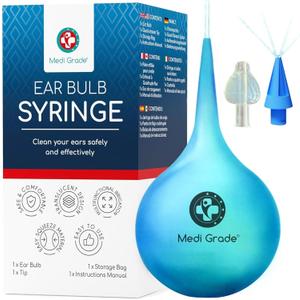 Medi Grade Ear Bulb Syringe 75ml (2.54 fl oz)  Quad Stream Ear Syringe for Ear Irrigation - Gentle Earwax Removal Tool  Bulb Syringe Ear Wax - with Travel Friendly Ear Cleaning Kit