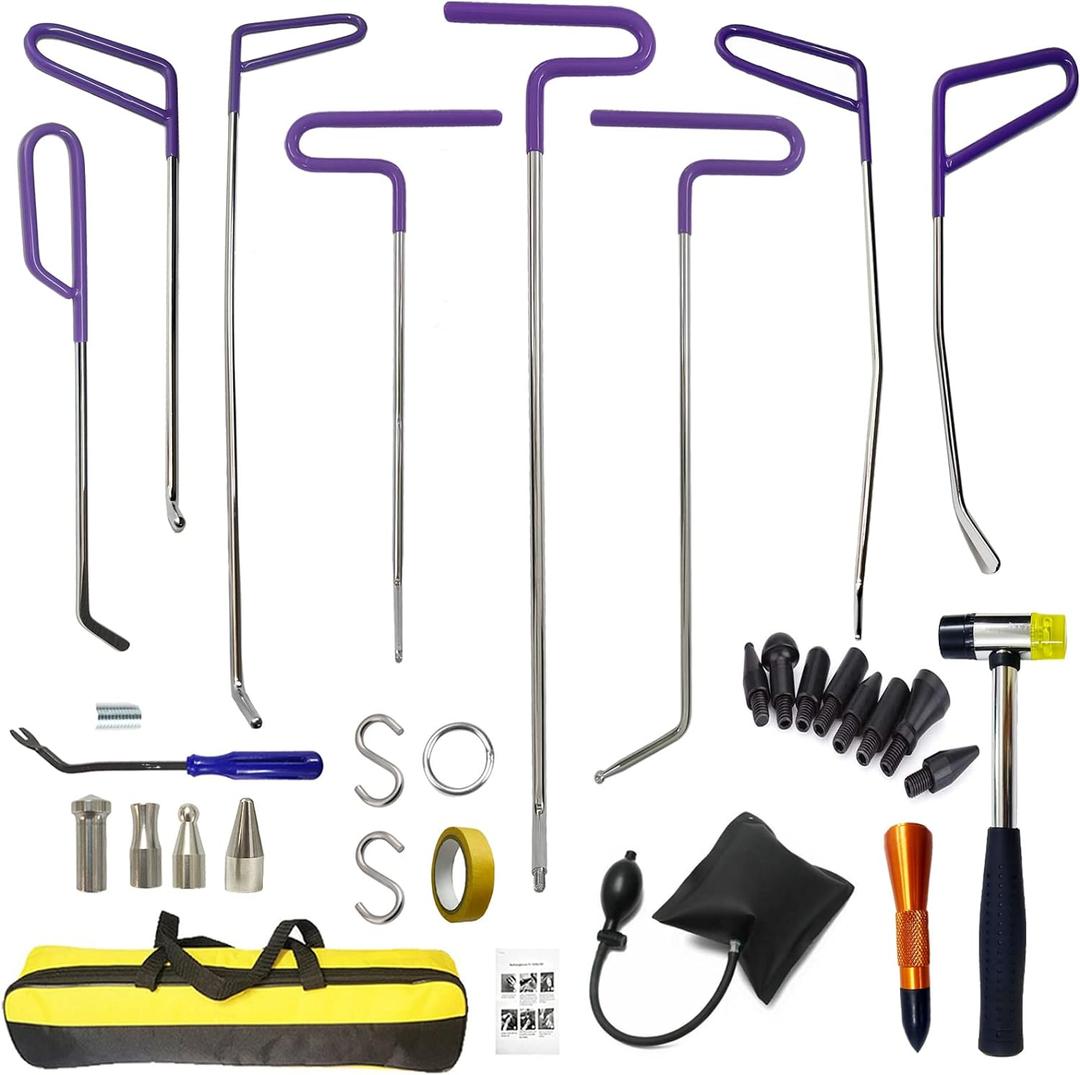 Rods Dent Removal Kit, 30 Pcs Paintless Dent Repair Rods, Special Manganese Steel, Professional Hail Dent Removal Tool for Minor Dents, Door Dings and Hail Damage