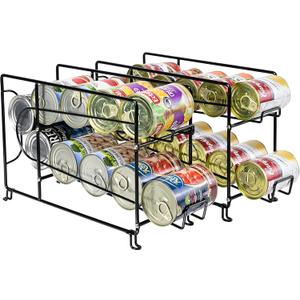 SUFAUY Beverage Can Dispenser Organizer, Stackable Shelves for Storage for Pantry, Black- 2 Pack (16.5"L X 5.8"D X 9.7")