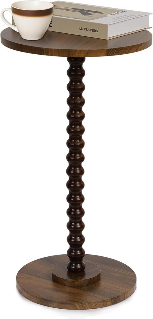 Round Side Table, Small End Table for Small Space, Modern Accent Table with Solid Wood Leg, Easy Assembly for Living Room, Bedroom, Corners, and Office (Rustic Brown)