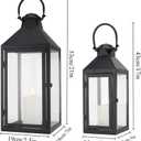 JHY DESIGN Set of 2 Black Decorative Lanterns 17.5inch&13.5inch Metal Candle Lanterns for Indoor Outdoor Events Paritie and Weddings Vintage Style Hanging Lantern