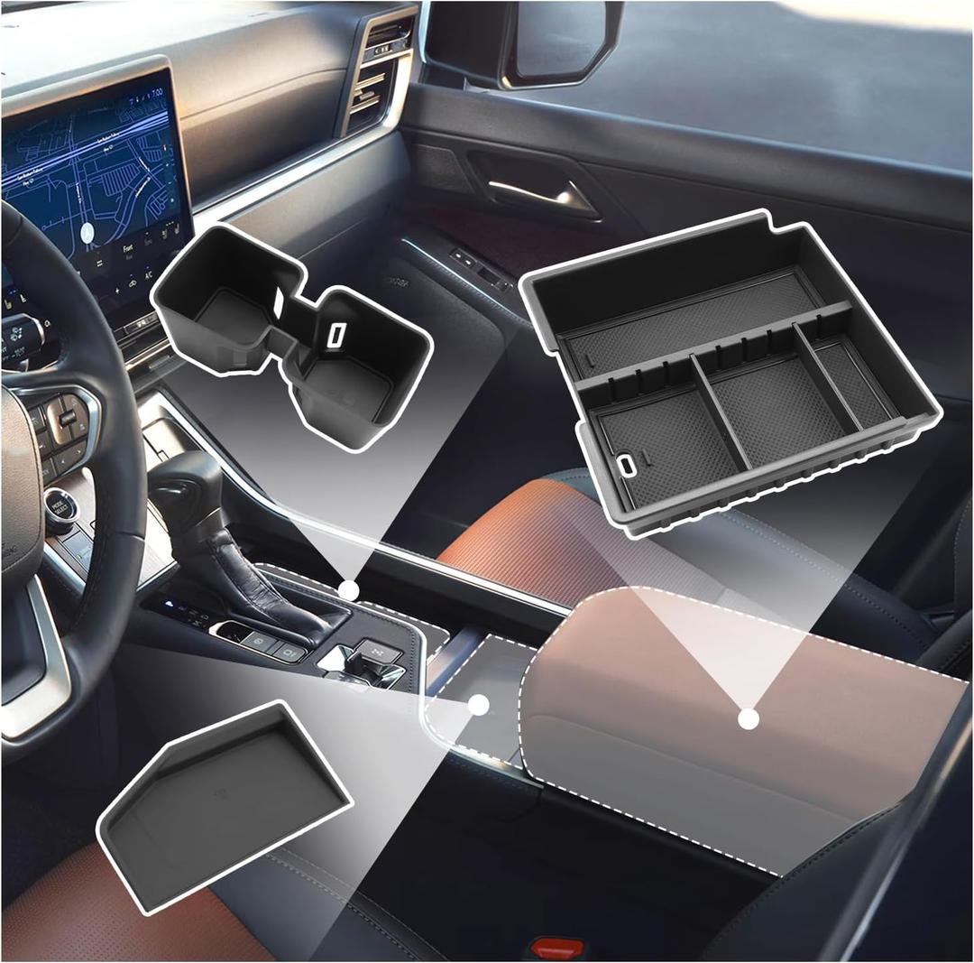 SXCY 3PCS for 2024-2026 Lexus GX550 Center Console Organizer for 2025 2026 Lexus GX550 Accessories [Armrest Console Tray+Cupholder+Wireless Charging Mat] 2024+ GX550 Armrest Insert Storage Organizer