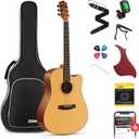 Donner 41 Acoustic Guitar Bundle for Beginners Adults with Online Lesson, 4/4 Full Size Steel Acustica Guitarra with Gig Bag, Tuner, Strap, Strings, Picks, Capos, Cutaway, Natural, DAG-1C/DAD-110C