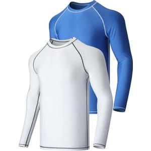 Liberty Imports 2-Pack Men's UV Long Sleeve Swim Shirts Loose Fit Rash Guards (XX-Large, White/Blue)