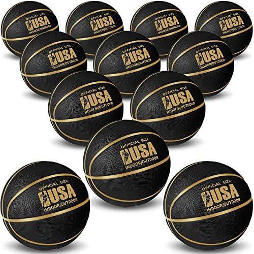Lenwen Official Size Basketball Size 7 Black Gold Printed Rubber Basketball with Pump for Indoor Outdoor Game Practice Training Youth Adults Back to School