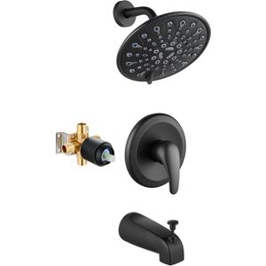 gotonovo Tub Shower Faucet Set Shower Head and Handle Set 6 Modes 6 inch Bathroom Trim Kit with Tub Spout High Pressure Shower System Combo with Valve Round Showerhead Matte Black