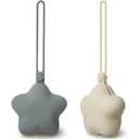 Moonkie Silicone Pacifier Holder Case, Cute Portable Pacifier Storage Case, 2 Pack (Shifting Sand/Lunar Grey)