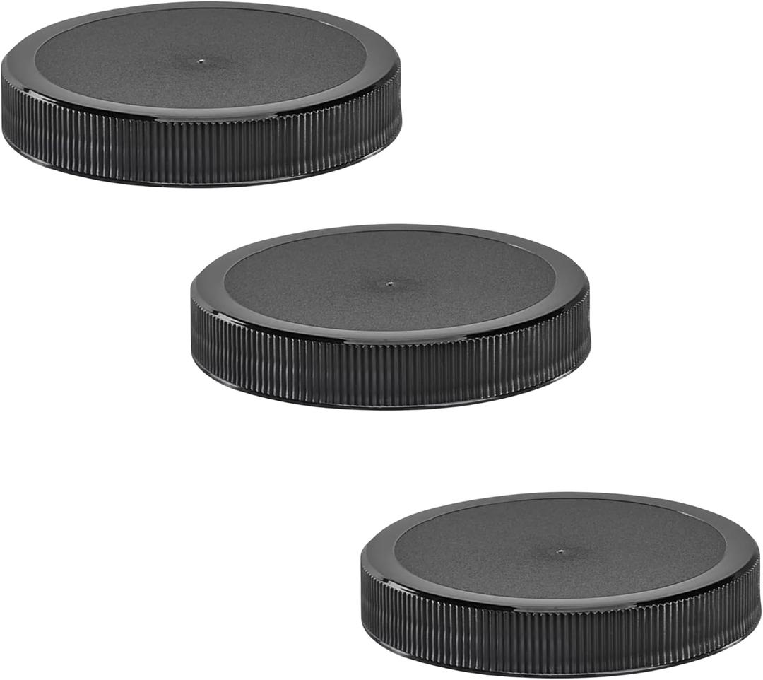 The Kombucha Company, 63mm - (63/400) Plastic Lids  Wide Mouth Jar Caps with Foam Seal  Leak-Resistant, Food-Safe, Fits 63-400 Jars (Containers not Included) (Black, 3 Pack)