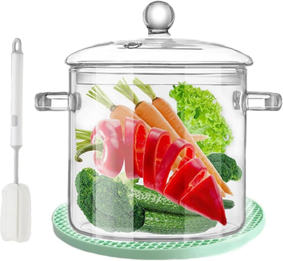 Clear Glass Simmer Pot with Lid for Cooking Potpourri Cookware Saucepan 3L 101OZ Large Pots for Stove Top Visions Stockpots Pan Big Safe Borosilicate Pans (3.2 Quarts)