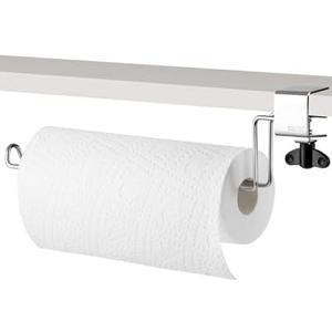 HULISEN Paper Towel Holder Under Cabinet for Kitchen, Adjustable Clip Under Counter Shelf Paper Towel Rack for Hanging Papertowel, No Install Required, Removable, Stainless Steel
