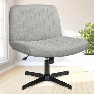 NEO Chair Criss Cross Chair No Wheels Armless Cross Legged Office Desk Wide Comfy Vanity Makeup Chair Adjustable Computer Task for Home Office Fabric (Grey)