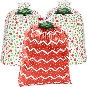 Large Christmas Gift Bags, 3PCS 44"X 36" Jumbo Extra Large Gift Bag, XL Christmas Bags for Wrapping Oversized Giant Huge Presents, Xmas Holiday Big Bags for Gifts, Large Plastic Gift Bags Baby Shower