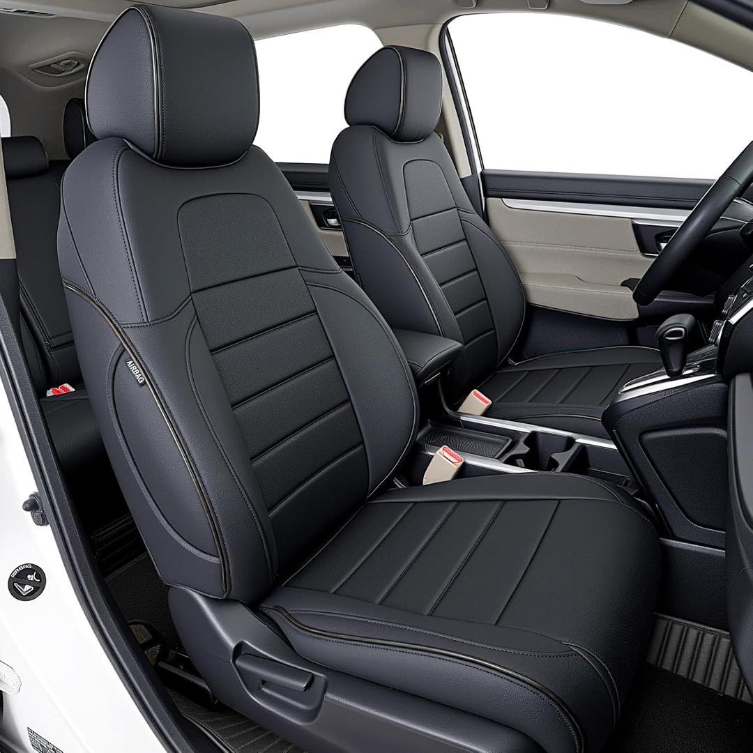 HKZ Fit CRV Car Seat Covers Full Set for Honda CR-V 2017 2018 2019 2020 2021 2022 Touring,EX,Sport,SE&EX-L - Leather (Black)