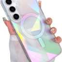 Cute Case for Samsung Galaxy S25 Case for Women Girls [ Compatible with Magsafe ] Clear Glitter Girly Aesthetic Rainbow Sparkly Bling Magnetic Phone Cover, Iridescent Geometry