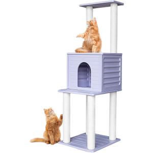 61.5 Indoor and Outdoor Cat Tree Tower, Cat House for Outdoor Cats, Weatherproof Large Cat Condo with Scratching Posts for Catio