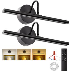 Picture Lights for Wall 16.5" 2PCS Hardwired LED Wall Lights with Remote, CCT Dimmable Art Poster Photo Light for Portrait Painting Artwork, Room Decor, 15W, 2700K-6500K, 1200LM, Black