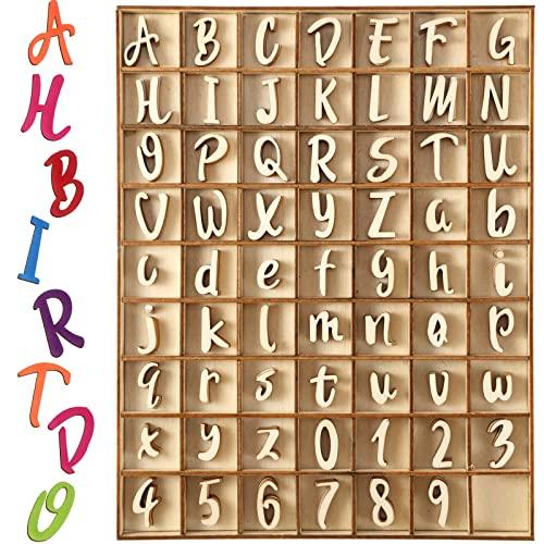 Blulu 248 Pcs 1 Inch Wood Alphabet Letters Numbers Blank Unfinished Wooden Letters Numbers for Crafts with Rustic Storage Tray for Spelling Learning Education Back to School Gifts(Wood Color)