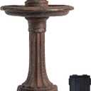 XBrand 28" Solar Powered 1-Tier Outdoor Bird Bath Water Fountain, Resin Fountain with Solar Panel Pump, Brown