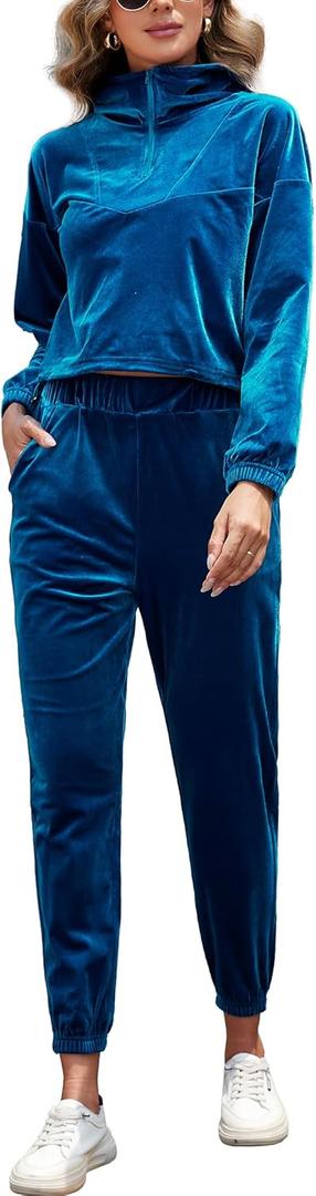 YYA Women Zip Up Active Sweatsuits Velour Track Suits Sets with Hoodies 2 Piece Outfit Workout Athletic Tracksuits XL