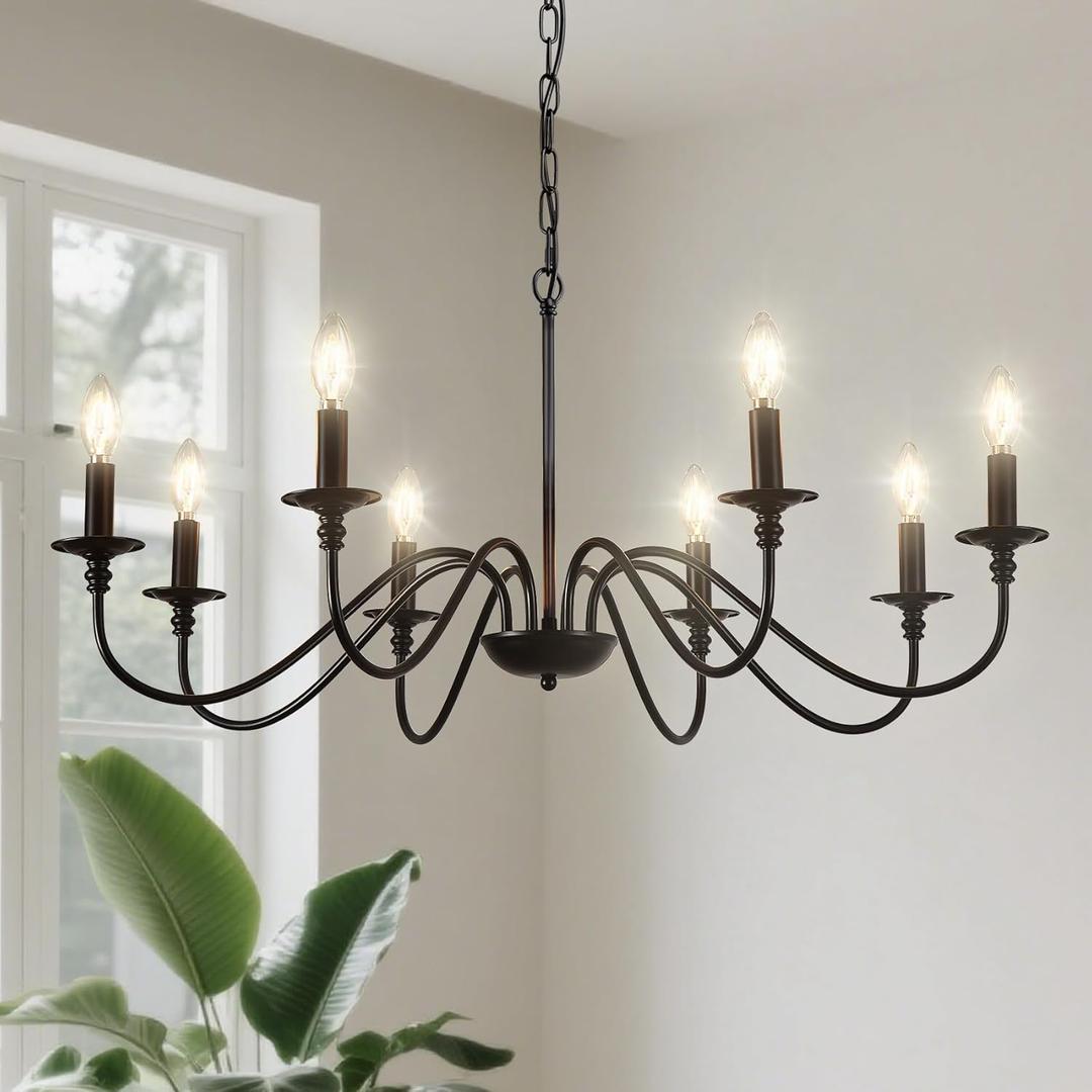 Depuley Black Chandelier Light Fixture: Vintage 8-Light Candle Chandeliers for Dining Room Lighting - Modern Hanging Pendant Lights Kitchen Island - Farmhouse Chandelier Chandeliers for Bedroom