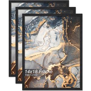 Fxojyvo Engineered Wood 14x18 Picture Frame Set of 3, Black Frame for 14 x 18 Inch Picture Poster Photo, Light Weight 14 by 18 Frame with Wood-grain for Wall - 3 Pack/Black/14 x18