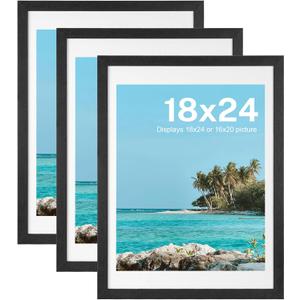 HOUSE DAY Poster Frames 18 x 24 MDF Wood and Polished Plexiglass 18x24 Frame without Mat or 16x20 with Mat, Horizontal or Vertical Wall Mounting 18 x 24 Poster Frame 18x24 Poster Frame Black Frames for Large Size Picture 3 Pack
