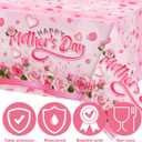 Happy Mothers Day Decorations Tablecloth 4 Pack Large Rectangle Pink Rose Mothers Day Table Covers for Mothers Day Outdoor Party Disposable Waterproof Plastic Tablecloth