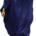 Bsubseach Turkish Cold Shoulder Kaftan Dresses Swimsuit Cover Up Maxi Dress Beach Cover Ups (C-navy Blue)