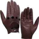 Harssidanzar Mens Lambskin Leather Driving Gloves GM026 (Brown)