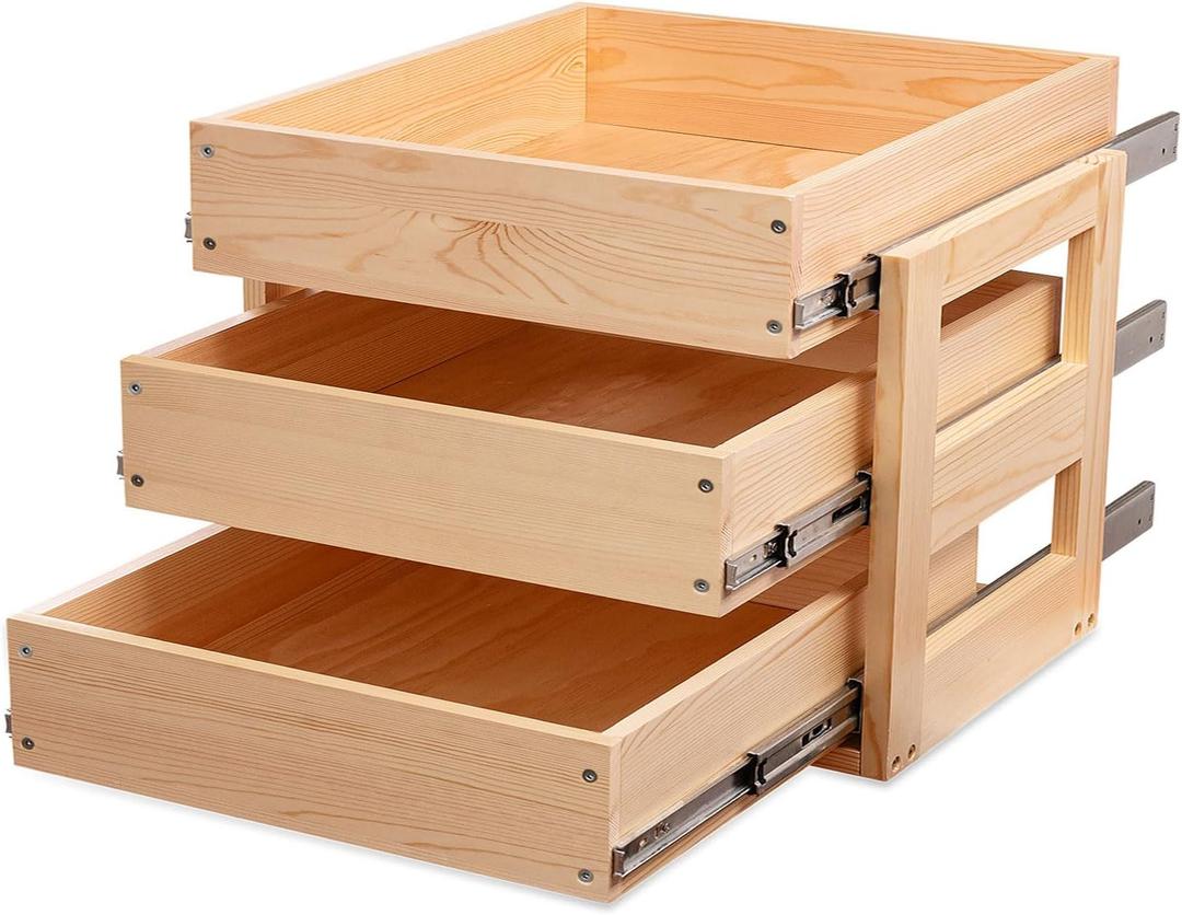 Mulush Pull Out Drawers For Cabinets, 26''W21''D19''H Soft Close Slide Out Wood Shelves Storage Organizer for Kitchen, 3-Tier, Finished, Heavy-Duty, Bottom Assembly