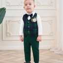 YUEMION Baby Boy Clothes Suit Infant Gentleman Wedding Outfit Formal Dress Shirt+Vest+Tie+Corsage+Pants 5Pcs Tuxedo Set 0-18M (0-3 Months, White and Green)