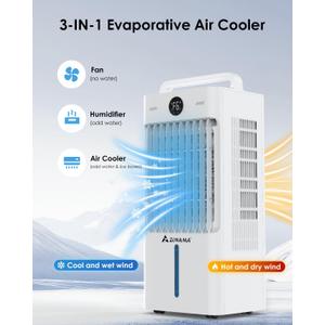 Swamp Cooler, 3-IN-1 Evaporative Air Cooler with Display & Remote, Windowless Portable Air Conditioners with Ice Cooling, 12H Timer, 6 Speeds, 60 Oscillation, Air Cooler Fan for Home Office